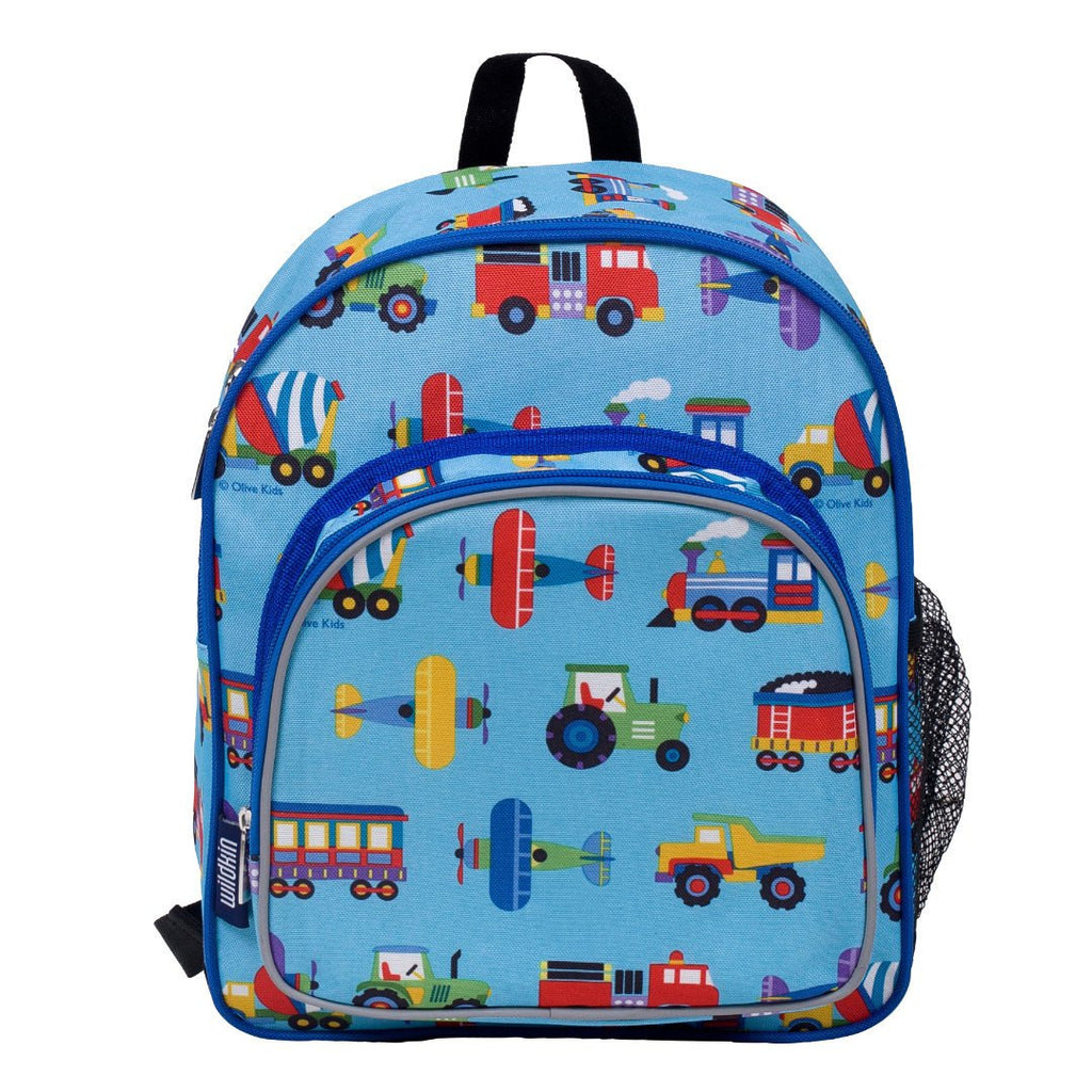 Wildkin Pack N Snack Backpack Olive Kids Trains Planes Trucks