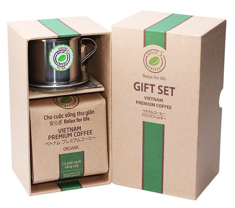 Hello 5 Organic Blend Premium Vietnamese Ground Coffee and Stainless Steel Drip Filter Gift Set - Petit Fab Singapore