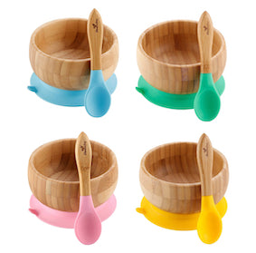 Avanchy Organic Bamboo Suction Baby Bowl + Spoon - Petit Fab