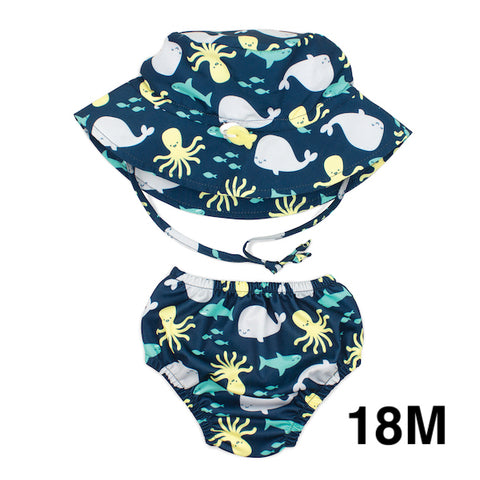 Bumkins UPF50+ Swim Diaper and Sun Hat Set - Deep Sea - Petit Fab